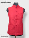 Modern Marwar Men's Ethnic Jacket in vibrant red with a classic mandarin collar and button closure