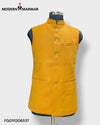 Modern Marwar Men's Ethnic Jacket in vibrant yellow with a sleek design and single chest pocket