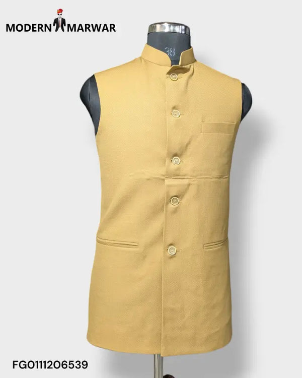 Modern Marwar Men's Ethnic Jacket in beige with a stylish mandarin collar and button closure