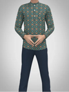 Men's geometric kurta by Modern Marwar featuring a stylish diamond pattern and button placket.