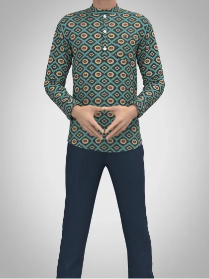 Men's geometric kurta by Modern Marwar featuring a stylish diamond pattern and button placket.