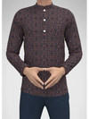 Men's printed kurta in navy with floral pattern and button placket for casual wear