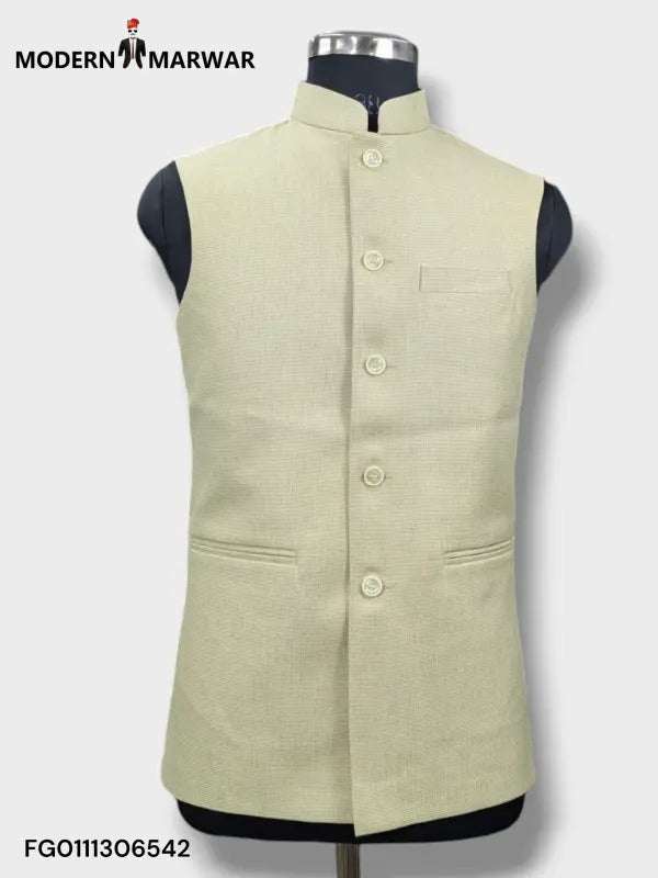Men's ethnic koti by Modern Marwar in light beige with classic button closure and minimal design