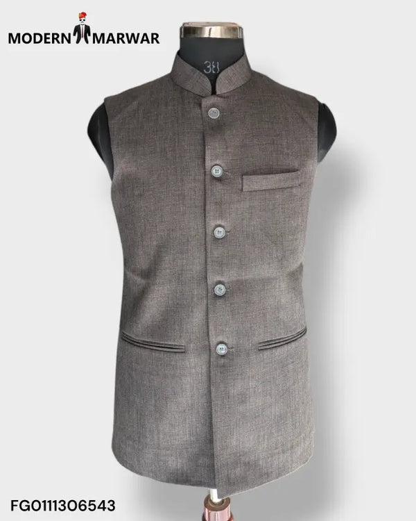 Modern Marwar Men's ethnic koti in brown with a mandarin collar and stylish button closure