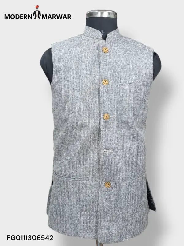 Modern Marwar Men's ethnic koti in gray with button detailing for a stylish traditional look