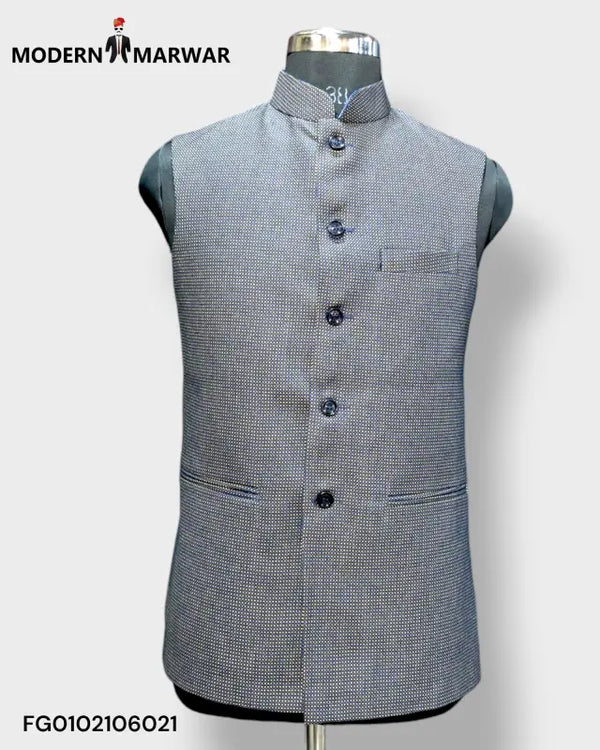 Modern Marwar Men's Ethnic Vest in Gray with Button Details and a Stylish Collar