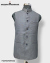 Modern Marwar Men's Ethnic Vest in gray checkered pattern, featuring a mandarin collar and button closure