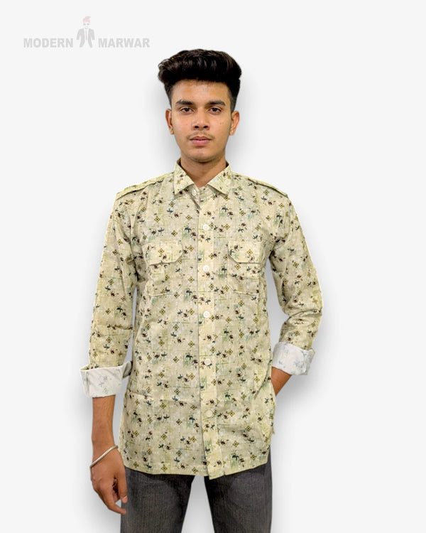 Men's floral shirt by Modern Marwar with a button-up design and dual chest pockets
