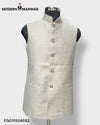 Modern Marwar Men's Koti Vest in Light Beige with Button Closure and Pocket Detail