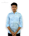Men's blue dress shirt by Modern Marwar featuring a stylish design and pockets