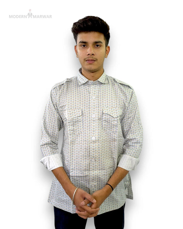 Modern Marwar men's casual shirt with buttoned pockets and a stylish pattern