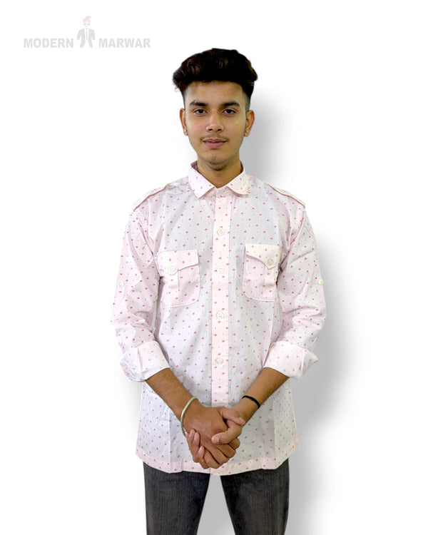Men's casual shirt by Modern Marwar with a stylish polka dot pattern and front pockets