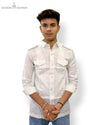 Men's casual white shirt from Modern Marwar featuring a stylish design and buttoned chest pockets