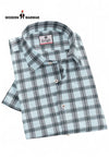 Modern Marwar men's checked shirts online in blue and gray with a classic collar and button closure