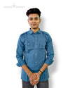 Men's floral shirt from Modern Marwar in blue with button details and a stylish fit