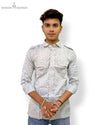 Modern Marwar men's floral shirt in white with colorful patterns and chest pockets for casual wear