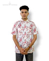 Men's floral shirt by Modern Marwar in white with red floral patterns, perfect for casual wear