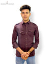 Men's formal shirt from Modern Marwar in maroon with buttoned pockets and long sleeves