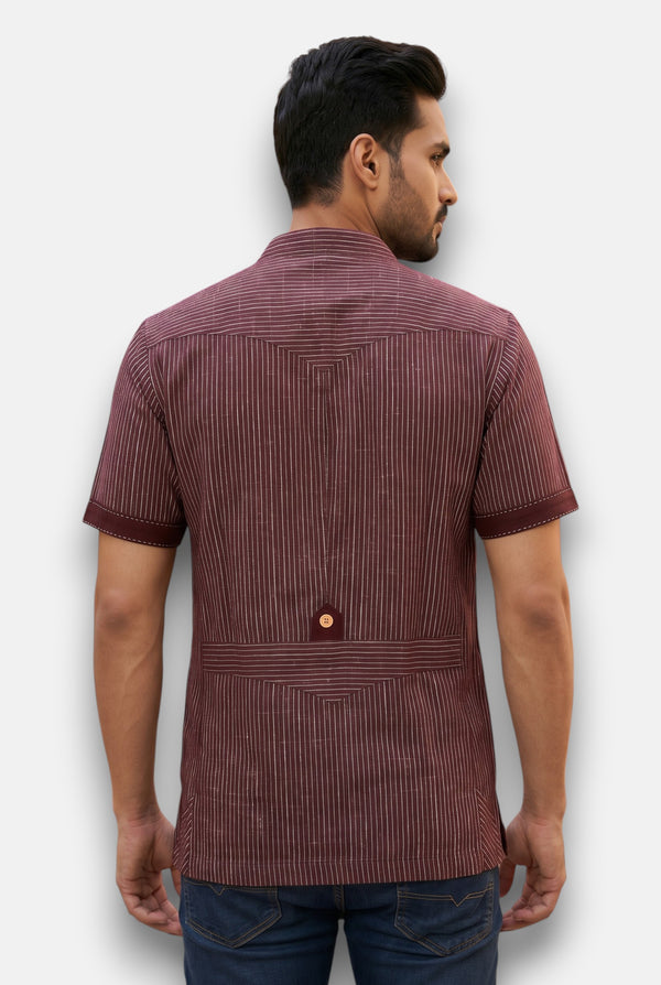 M Hunting Shirt in Maroon Striped Fabric, Back View; perfect for MEN'S HUNTING SHIRTS.