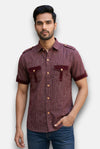 M Men's Hunting Shirts in burgundy cotton with short sleeves and front pockets