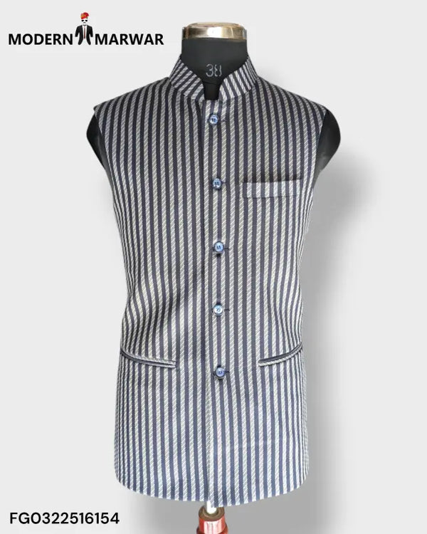 Modern Marwar Men's Koti Jacket with Striped Pattern and Button Closure for Stylish Occasions