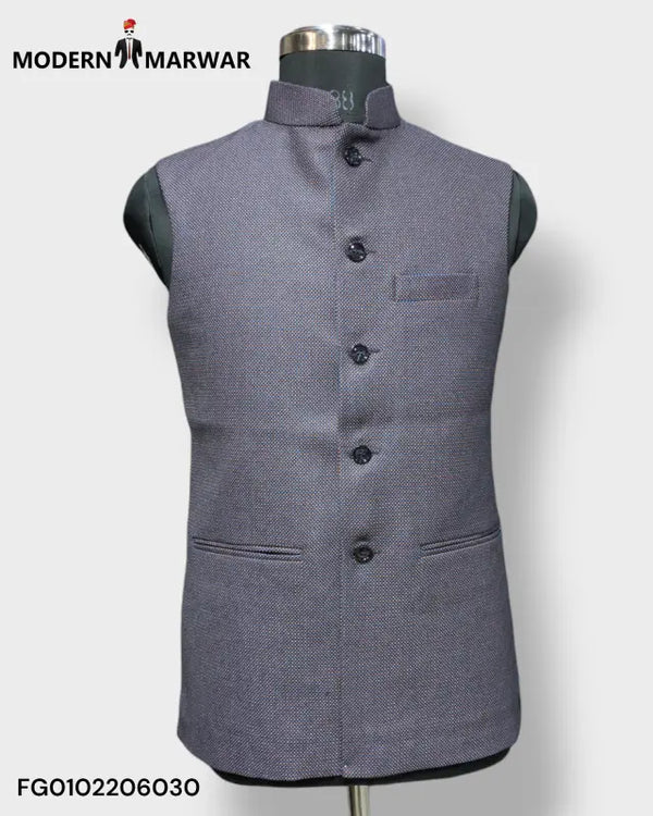 Modern Marwar Men's Koti Vest in Stylish Grey Fabric with Button Closure and Pockets