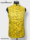 Bright yellow men's koti vest from Modern Marwar with floral print and traditional design