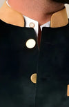 Elegant modern men's kurta pajama set with a stylish collar and golden buttons for a sophisticated look