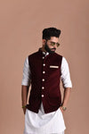 Stylish Men's Kurta Pajama Set with a maroon vest and white kurta for modern occasions