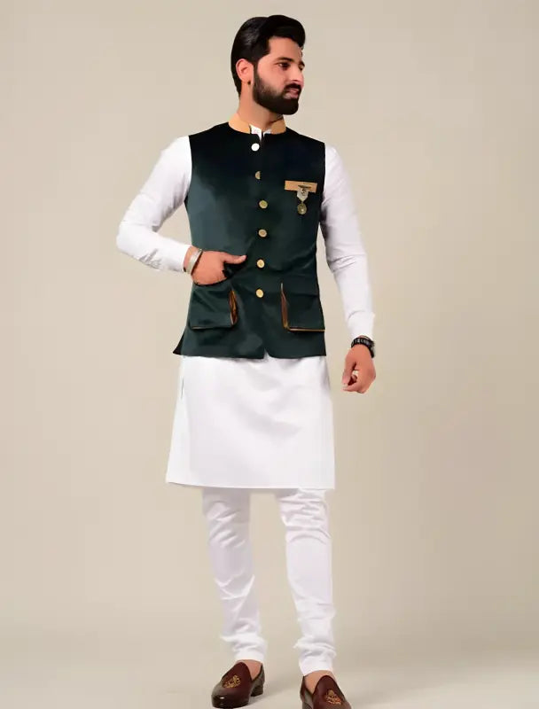 Men Kurta Pajama And Waistcoat, Modi Jacket - Main Image