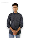 Modern Marwar men's linen shirt in grey with buttoned chest pockets and long sleeves