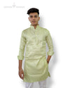 Stylish men's long kurta in light green with a traditional collar and full sleeves by Modern Marwar