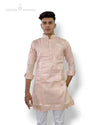 Men's long kurta in light peach with a stylish collar and full sleeves from Modern Marwar
