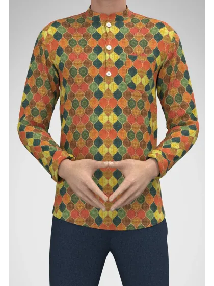Men's patterned shirt from Modern Marwar featuring vibrant geometric designs and a comfortable fit.