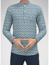 Men's printed kurta from Modern Marwar in blue with intricate geometric patterns