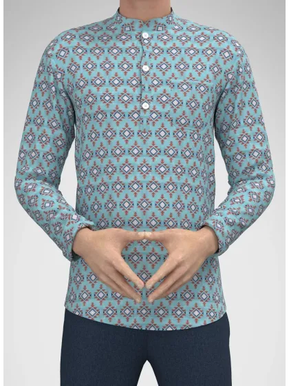 Men's printed kurta from Modern Marwar in blue with intricate geometric patterns