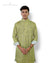 Men's printed kurta in green with intricate designs, perfect for festive occasions and casual wear