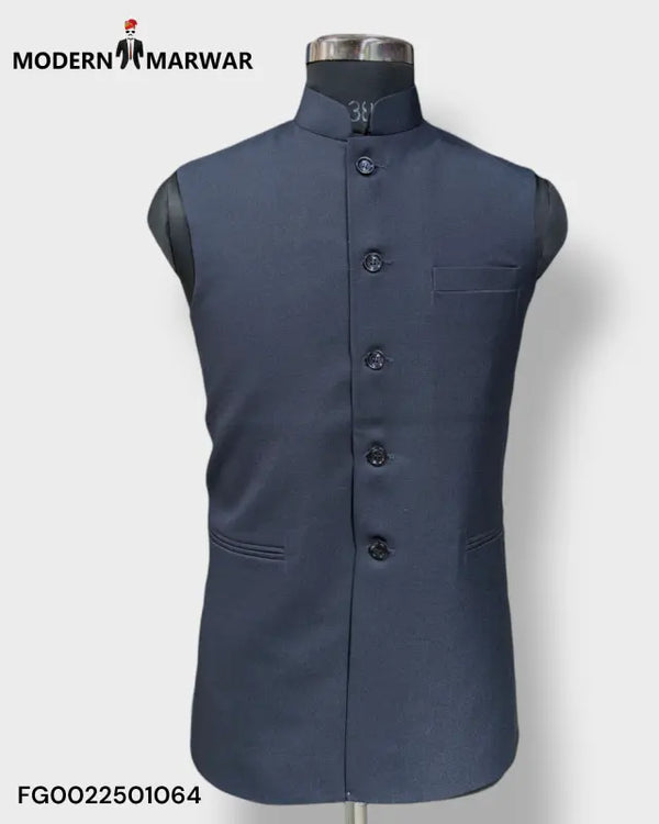 Modern Marwar Men's Simple Koti in Navy Blue with Sleek Design and Stand-Up Collar