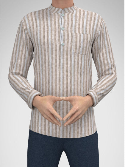 Modern Marwar men's striped kurta in beige with button details and a chest pocket