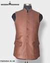 Men's velvet koti in brown by Modern Marwar featuring button closure and two front pockets