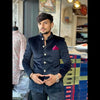Stylish MODERN MARWAR men's wedding coat suit in navy blue with buttons and pocket square for formal events