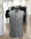 Modern Marwar Mens Wedding Koti in grey checkered pattern, ideal for festive occasions
