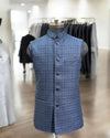 Mens Wedding Koti by Modern Marwar in Blue Checkered Design for Formal Events
