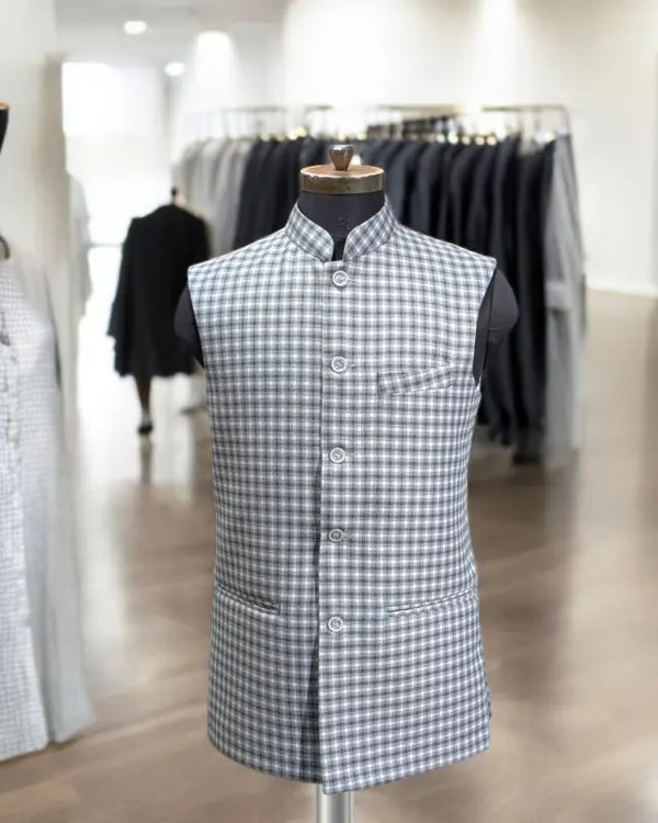 Modern Marwar Men's Wedding Koti in a stylish checkered design suitable for festive occasions