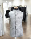 Modern Marwar Men's Wedding Koti in Grey with Traditional Design for Formal Occasions
