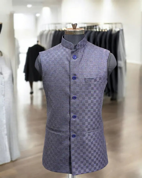 Modern Marwar Mens Wedding Koti with a stylish checkered pattern and sophisticated design