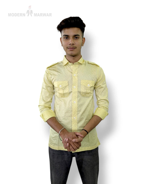 Men's yellow casual shirt from Modern Marwar with two front pockets and a stylish design