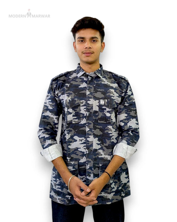 Modern Marwar Military Style Casual Shirt in Camouflage Pattern for Men