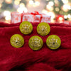 Set of five Bhati logo buttons in green with gold detailing for stylish embellishments