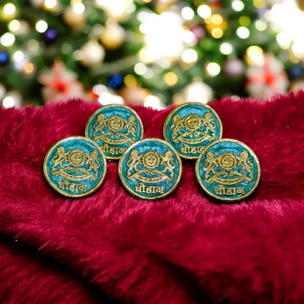 Set of five Chouhan logo buttons for decorative purchase with intricate designs